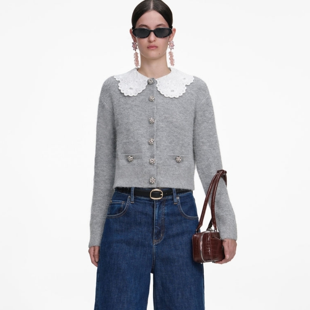 Self-portrait Grey Lace Collar Cardigan